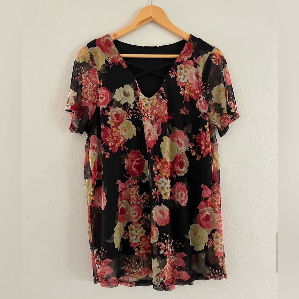 Rue Juju Floral Blouse in Black Ivory & Pink